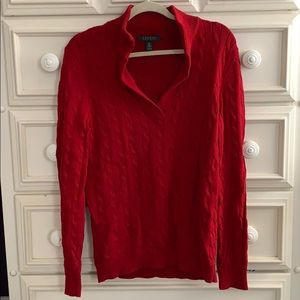 V-neck cable knot red sweater